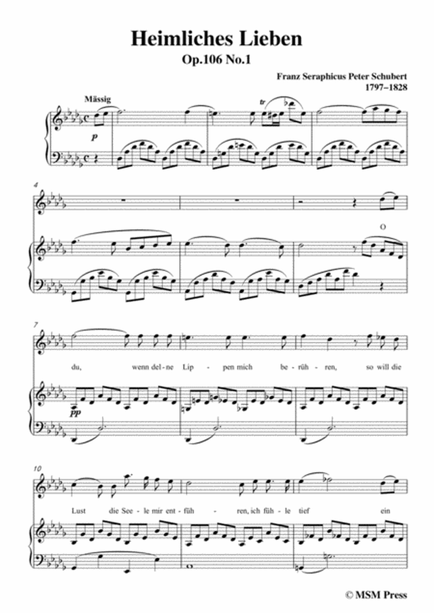 Schubert-Heimliches Lieben,Op.106 No.1,in D flat Major,for Voice&Piano image number null