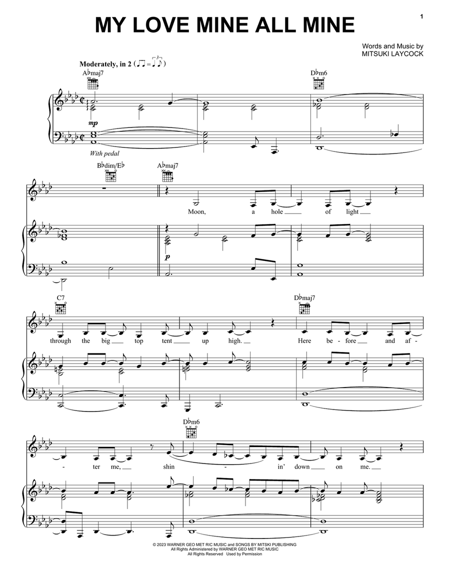 My Love Mine All Mine Piano, Vocal, Guitar scores gallery preview page 1