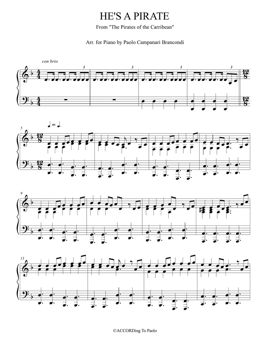 He's A Pirate Piano Solo scores gallery preview page 1