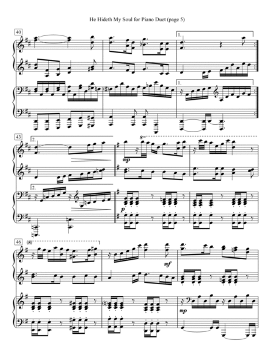 He Hideth My Soul for Piano Duet 1 Piano, 4-Hands scores gallery preview page 5