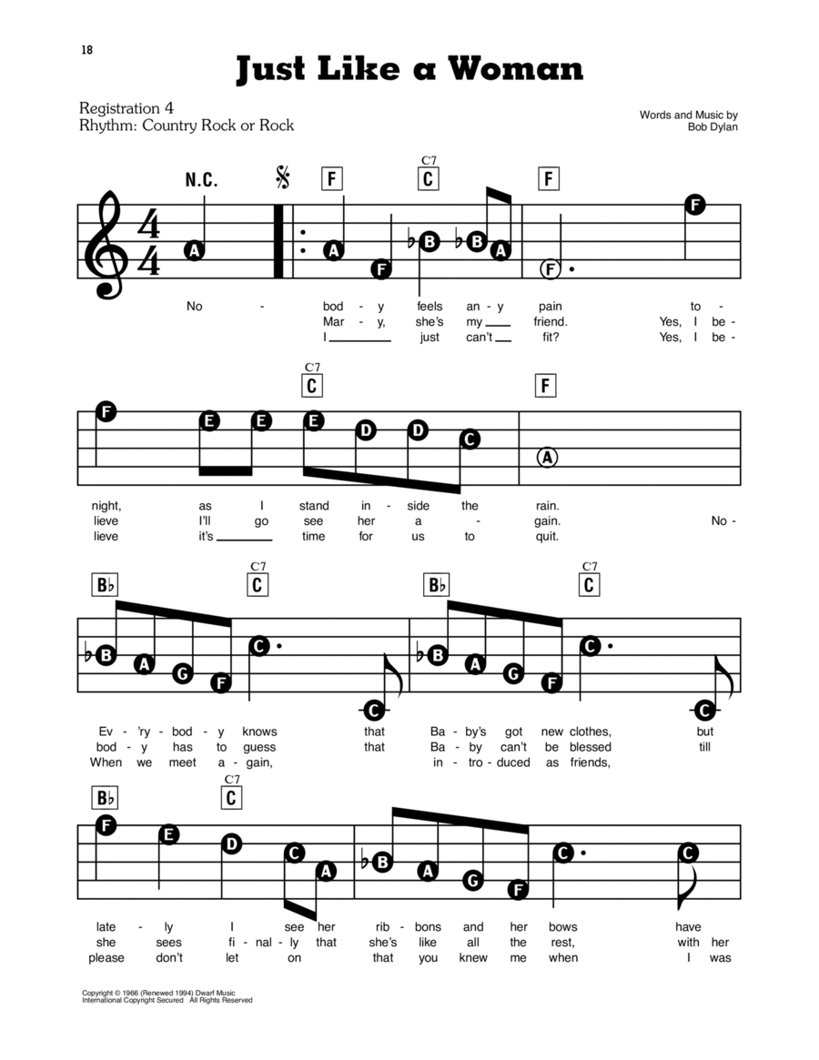 Just Like A Woman Electronic Keyboard scores gallery preview page 1