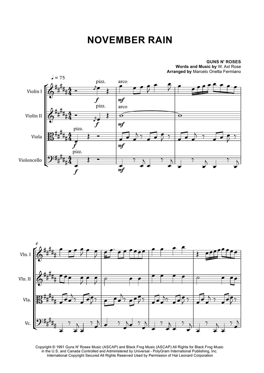 November Rain String Quartet scores gallery preview page 4