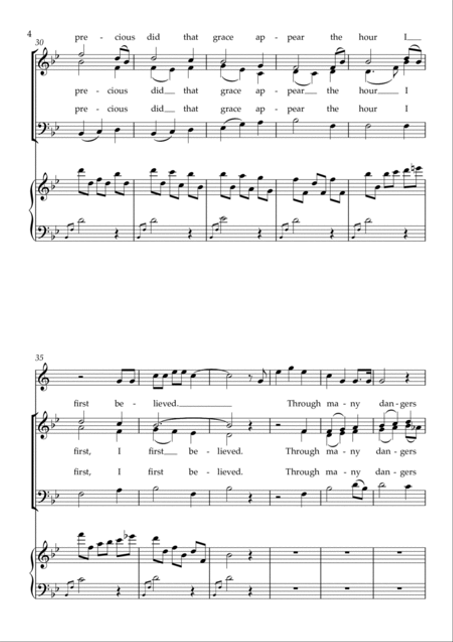 Amazing Grace, with The Last Post, for SAB choir, piano, trumpet in Bb 3-Part scores gallery preview page 4