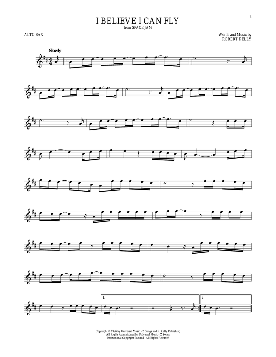 I Believe I Can Fly I Believe I Can Fly Alto Saxophone scores gallery preview page 1