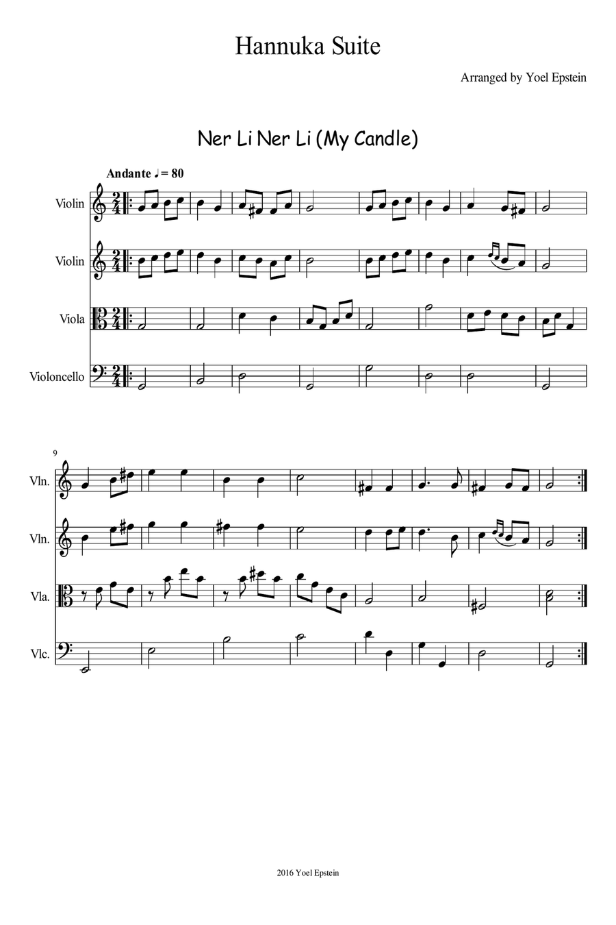 Ner Li Ner Li (My candle) Hanukka song for string quartet String Quartet scores gallery preview page 3