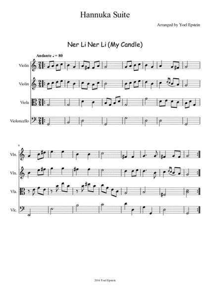 Ner Li Ner Li (My candle) Hanukka song for string quartet