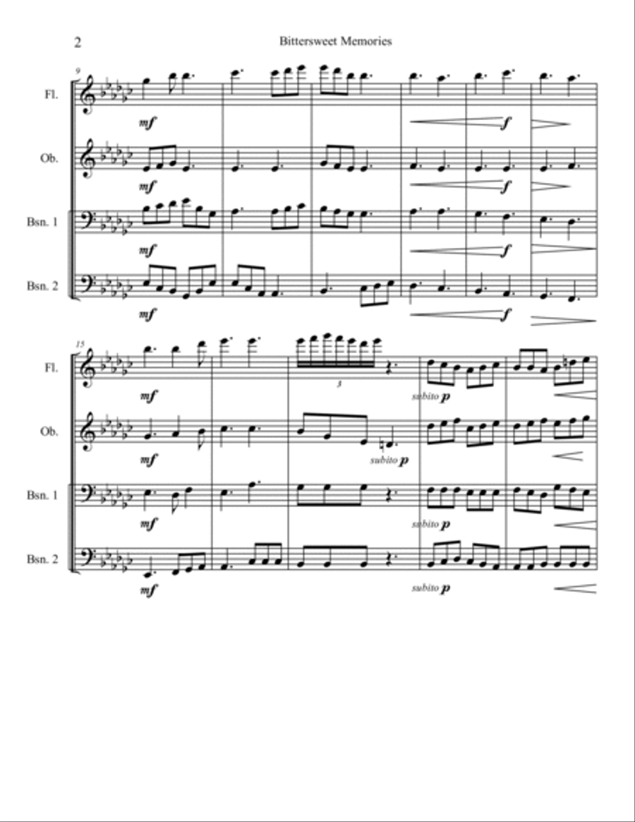 Bittersweet Memories Woodwind Quartet scores gallery preview page 2