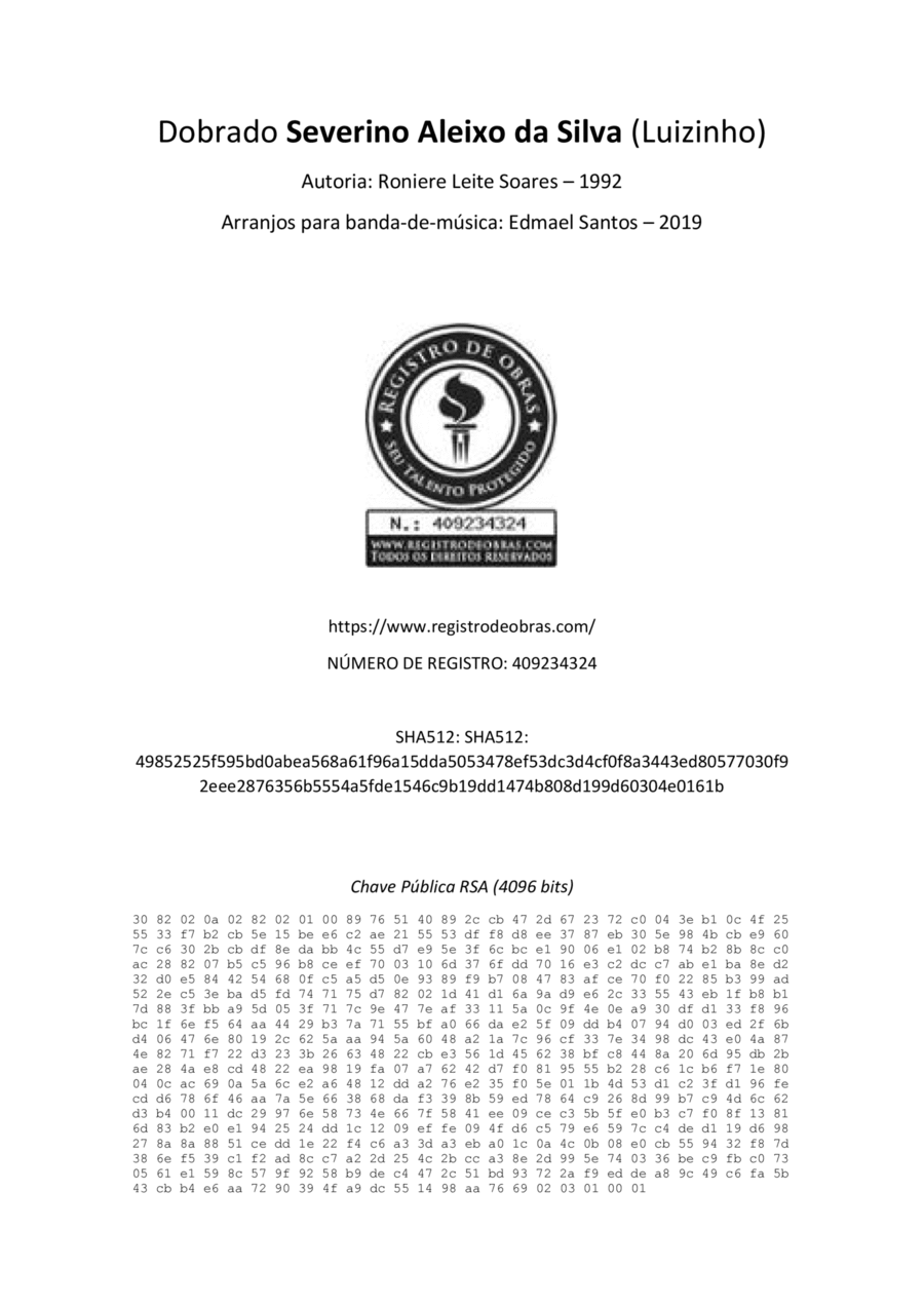 Dobrado SEVERINO ALEIXO DA SILVA Concert Band scores gallery preview page 1