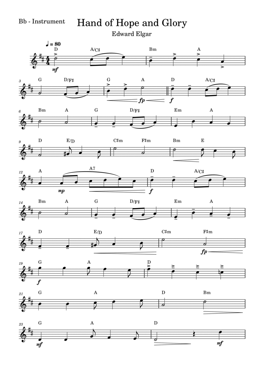 Hand of Hope and Glory (Elgar) Tenor Saxophone scores gallery preview page 1