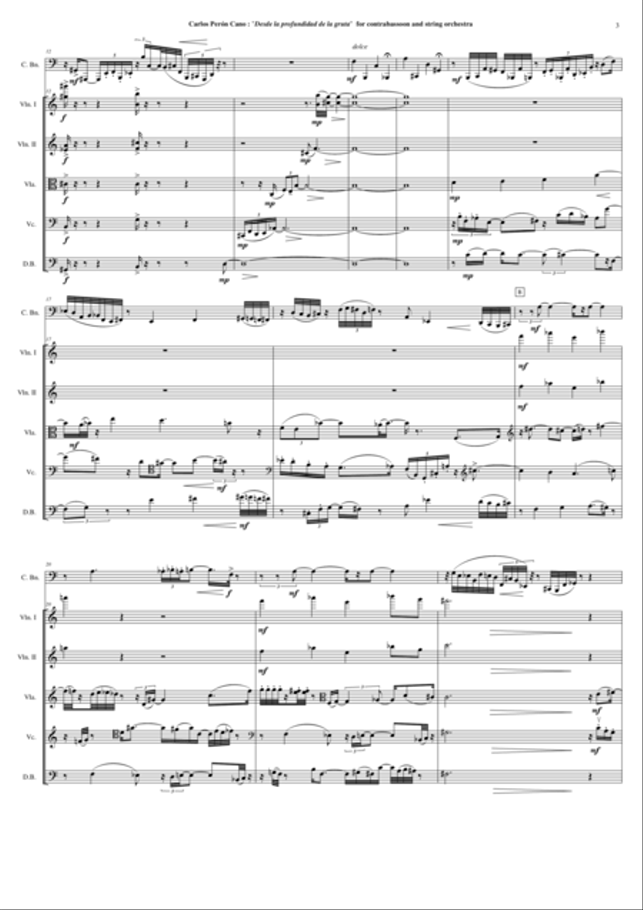 Carlos Perón Cano: Desde la profundidad de la gruta for contrabassoon and string orchestra - score a