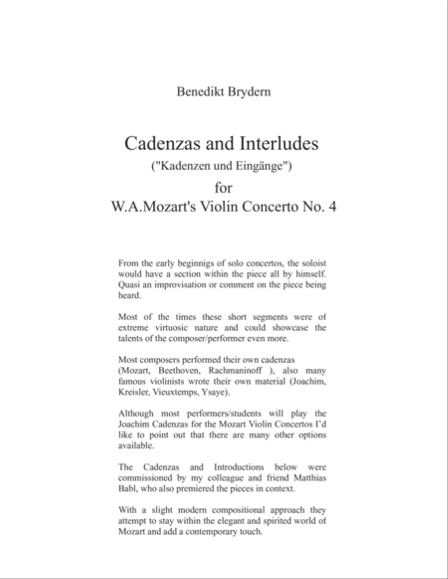 Cadenzas for W.A.Mozart Violin Concerto No.4 Violin Solo scores gallery preview page 2