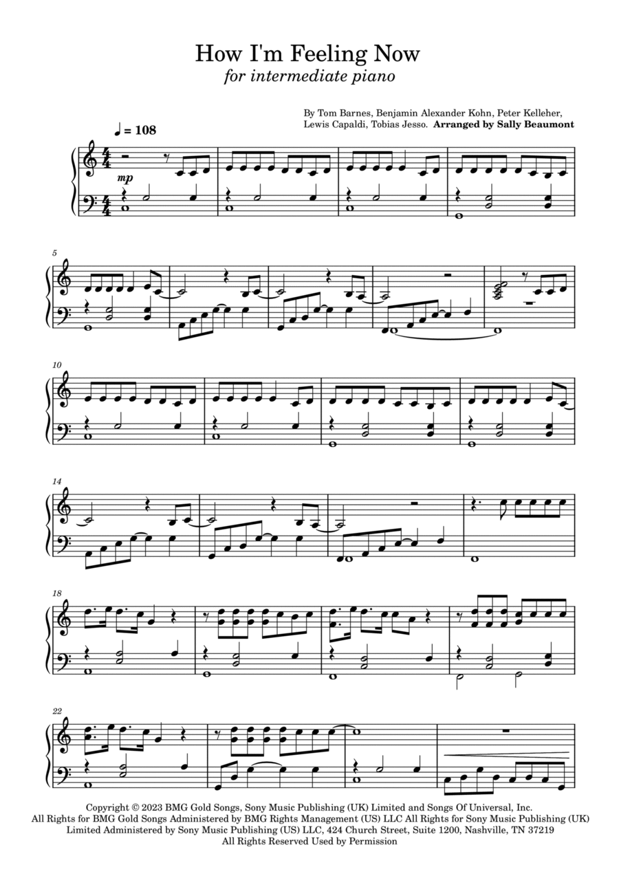 How I'm Feeling Now Piano Solo scores gallery preview page 1