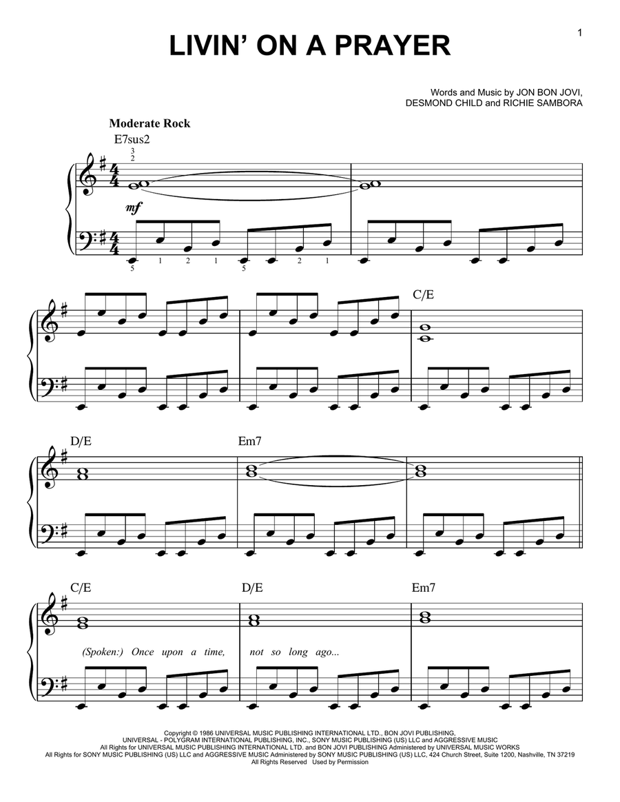 Livin' On A Prayer Livin' On A Prayer Easy Piano scores gallery preview page 1