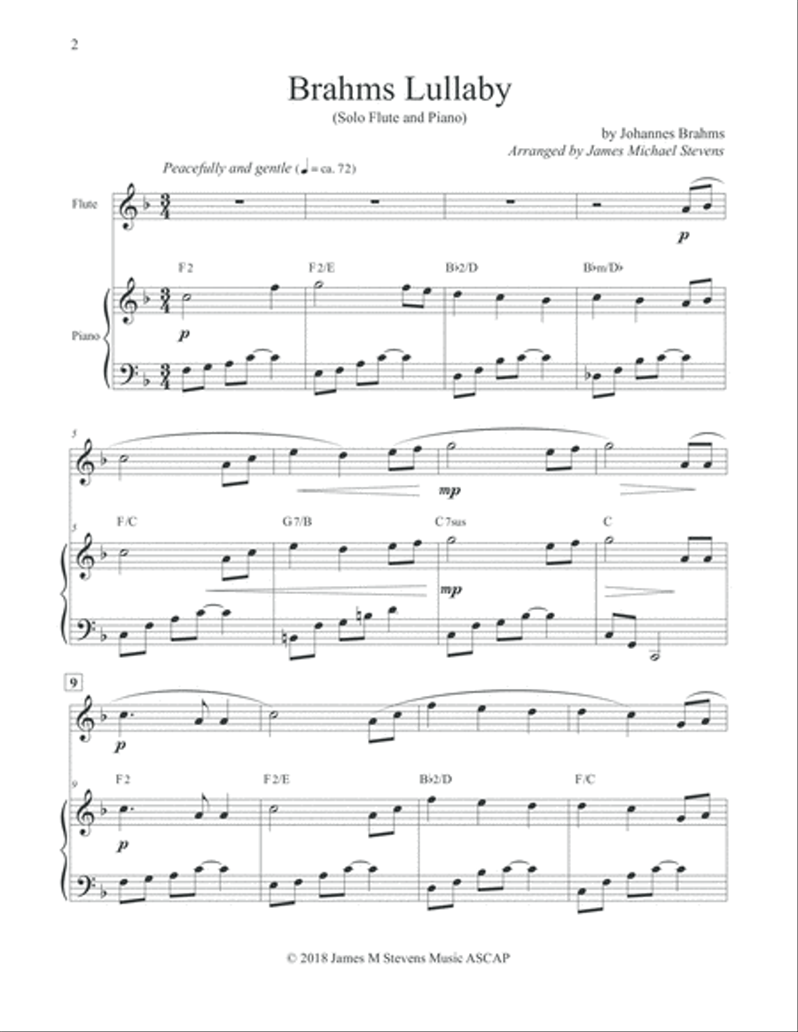 Brahms Lullaby - Flute & Piano Flute Solo scores gallery preview page 2
