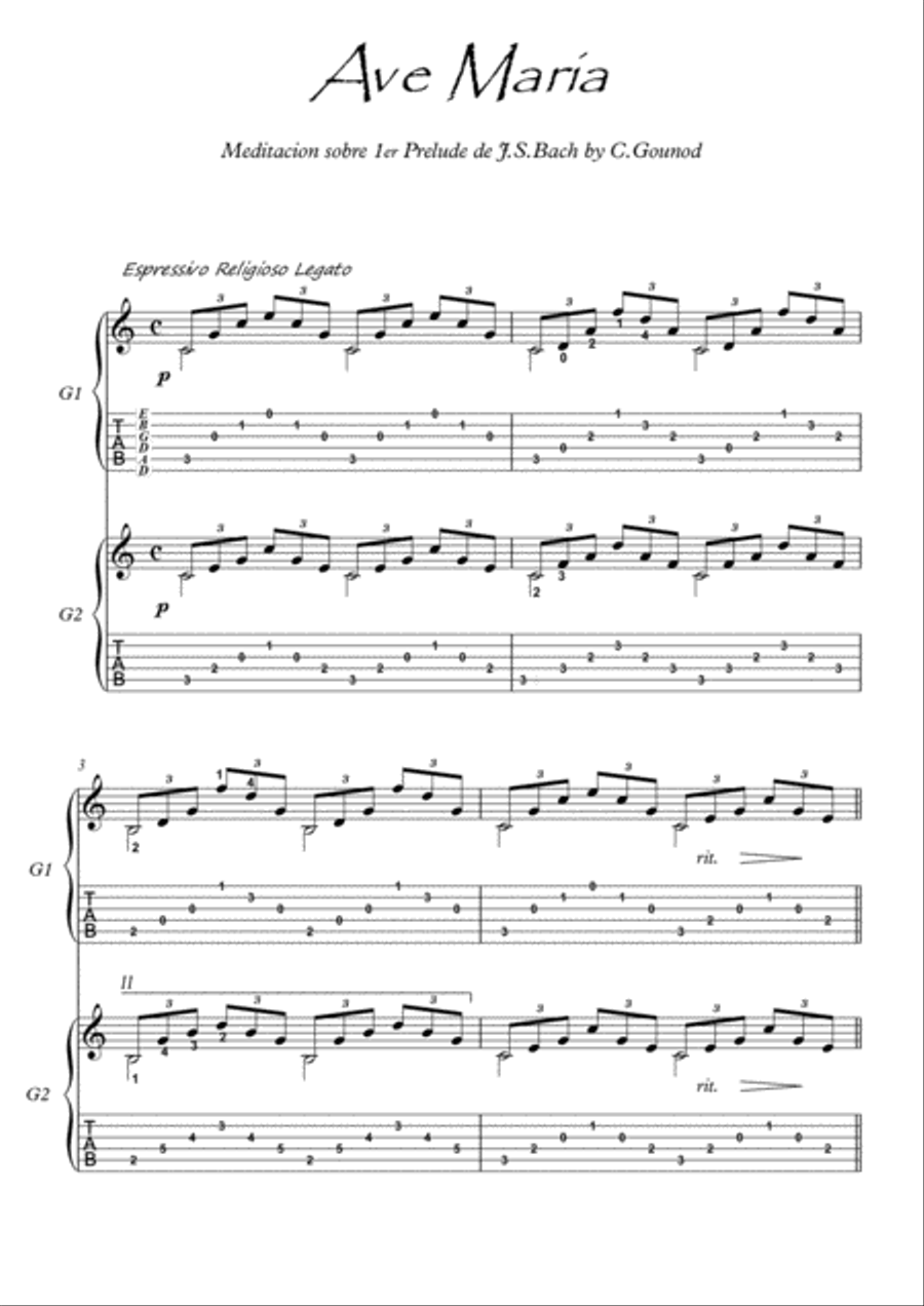 Ave Maria guitar duet Acoustic Guitar scores gallery preview page 1