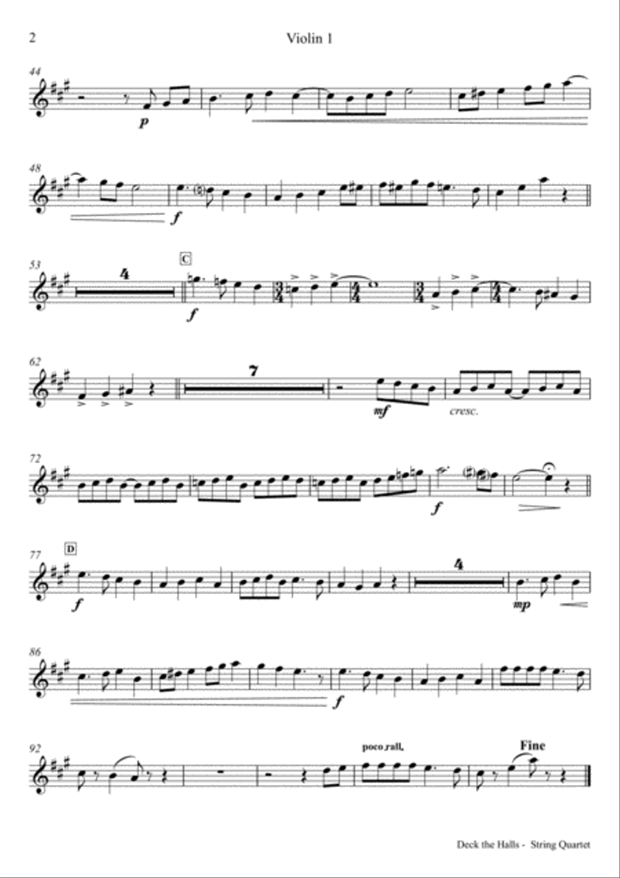 Deck the halls - Christmas Carol - Polyphonic - String Quartet String Quartet scores gallery preview page 5