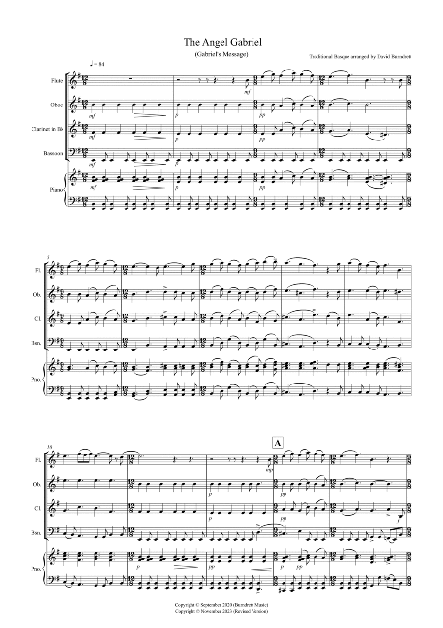 The Angel Gabriel for Wind Quartet Woodwind Quartet scores gallery preview page 1
