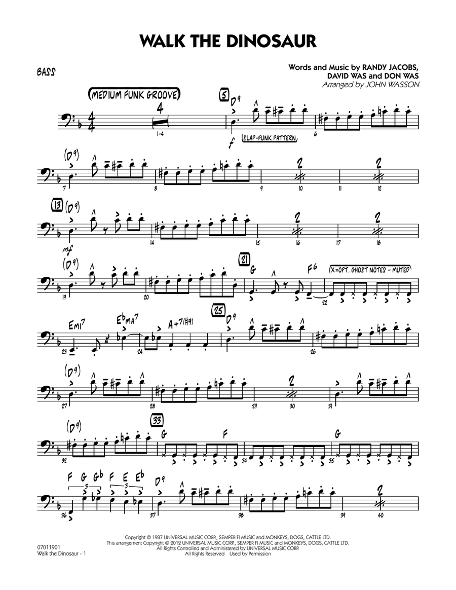Walk The Dinosaur - Bass Jazz Ensemble scores gallery preview page 1