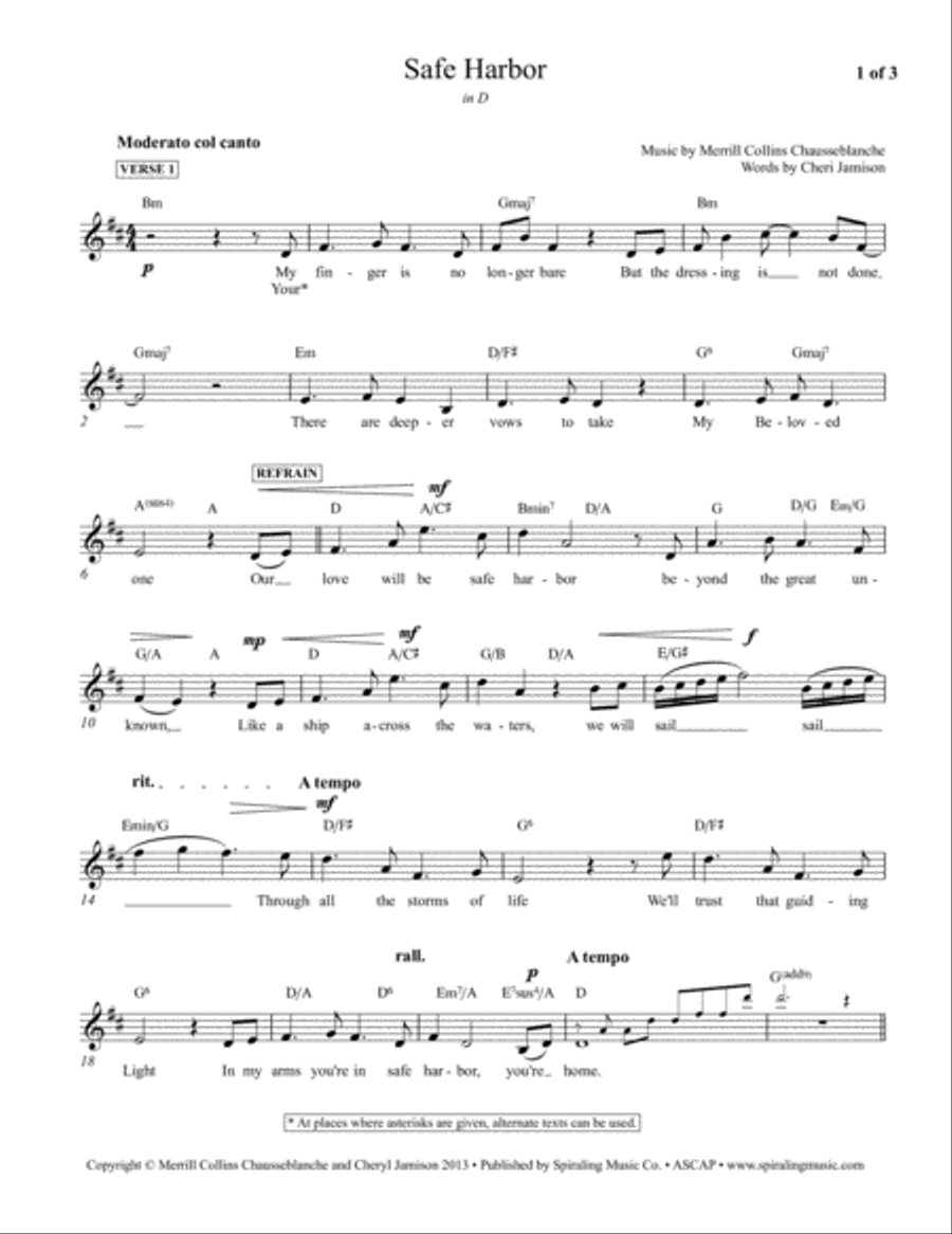 Safe Harbor vocal/piano lead sheet in D Voice scores gallery preview page 1