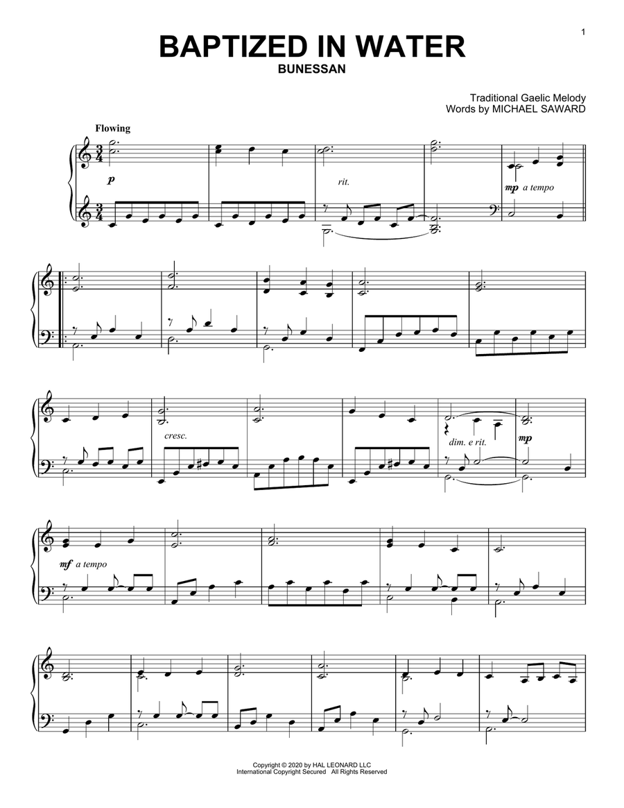 Baptized In Water Piano Solo scores gallery preview page 1