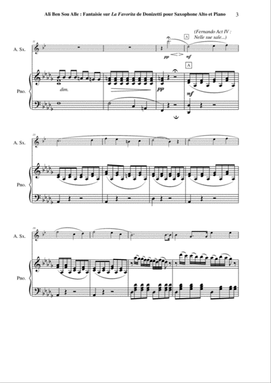 Ali Ben Sou Alle: Fantaisie sur La Favorita de Donizetti for alto saxophone and piano Alto Saxophone scores gallery preview page 3
