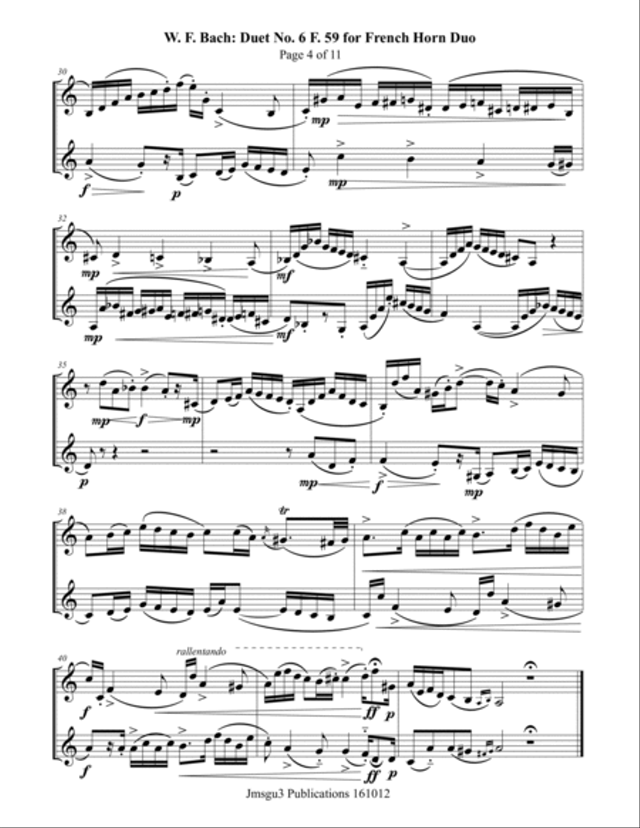 WF Bach: Duet No. 6 for French Horn Duo Brass Duet scores gallery preview page 4