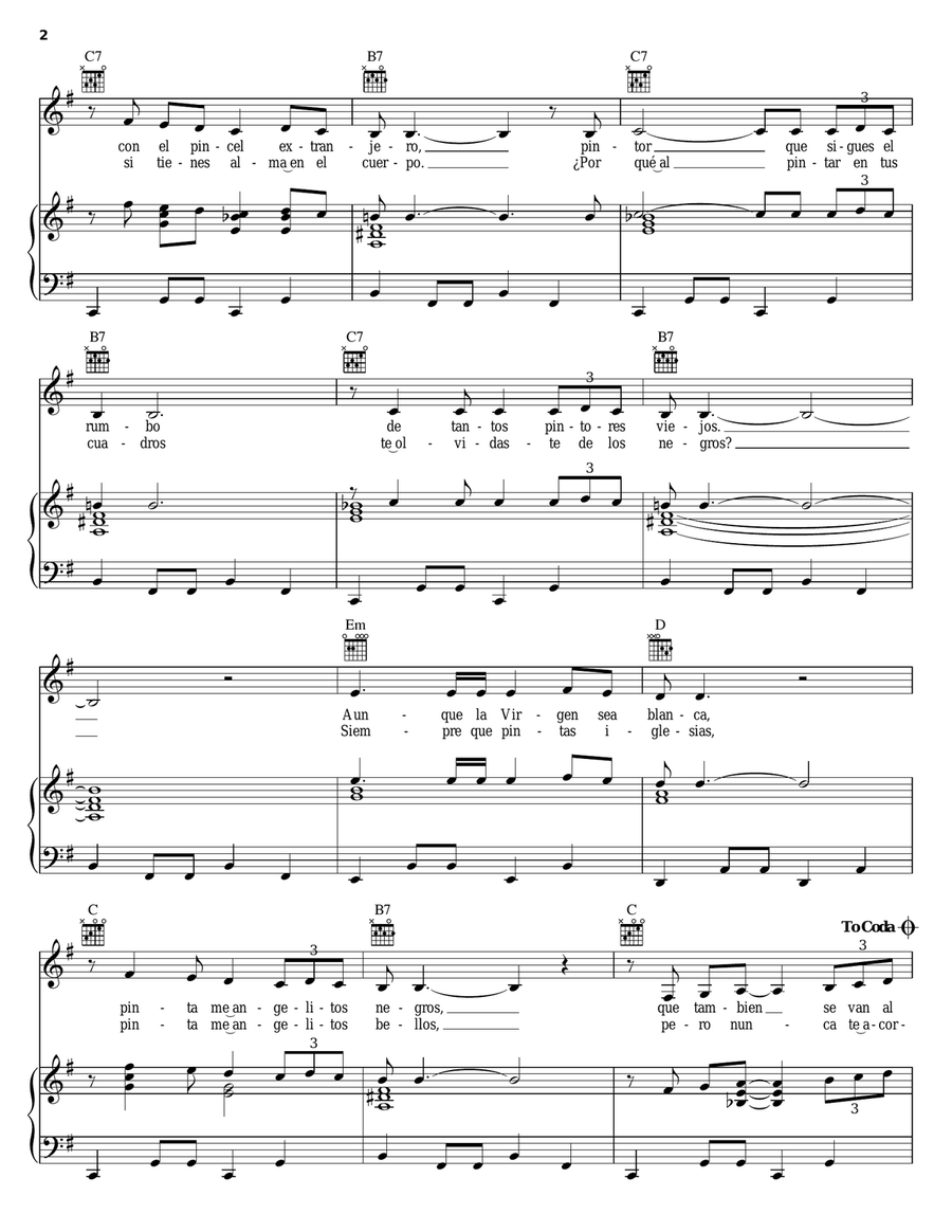 Angelitos Negros Piano, Vocal, Guitar scores gallery preview page 2