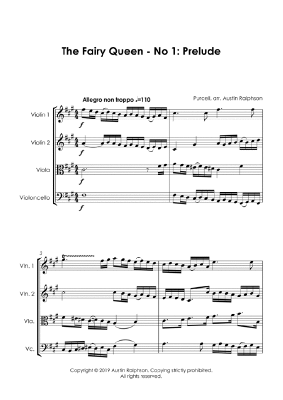 COMPLETE: The Fairy Queen (Purcell): A selection of 6 pieces - string quartet String Quartet scores gallery preview page 4