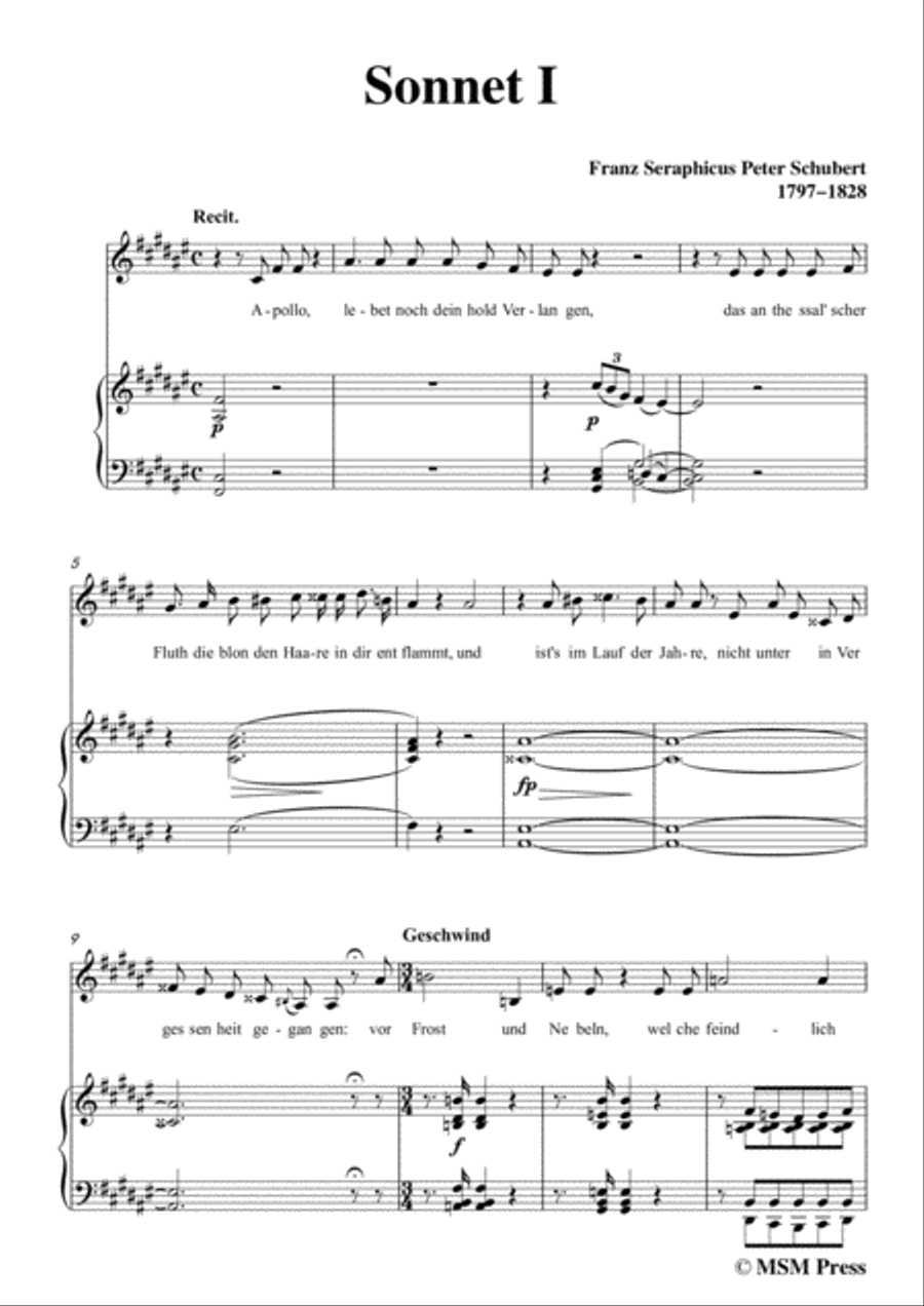 Schubert-Sonnet I in F sharp Major,for voice and piano Voice Solo scores gallery preview page 3