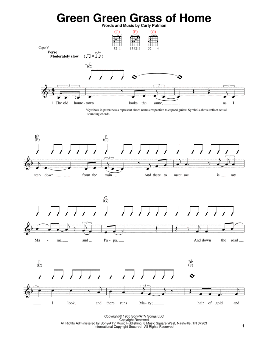 Green Green Grass Of Home Acoustic Guitar scores gallery preview page 1