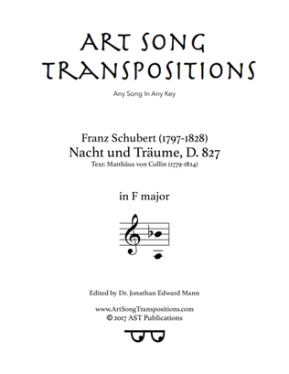 Book cover for SCHUBERT: Nacht und Träume, D. 827 (transposed to F major)