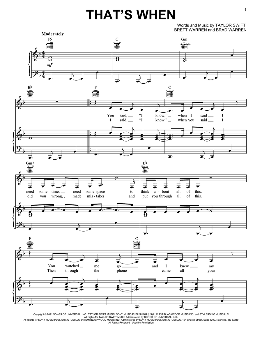 That's When (feat. Keith Urban) (Taylor's Version) (From The Vault) Piano, Vocal, Guitar scores gallery preview page 1