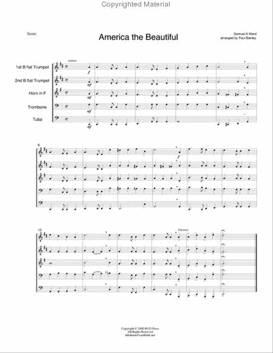 America the Beautiful Brass Quintet scores gallery preview page 2