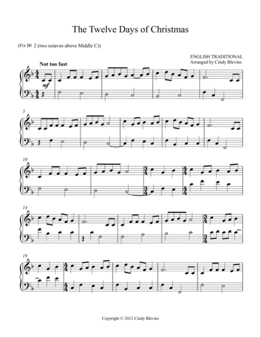 The Twelve Days of Christmas, for Lever or Pedal Harp Pedal Harp scores gallery preview page 2