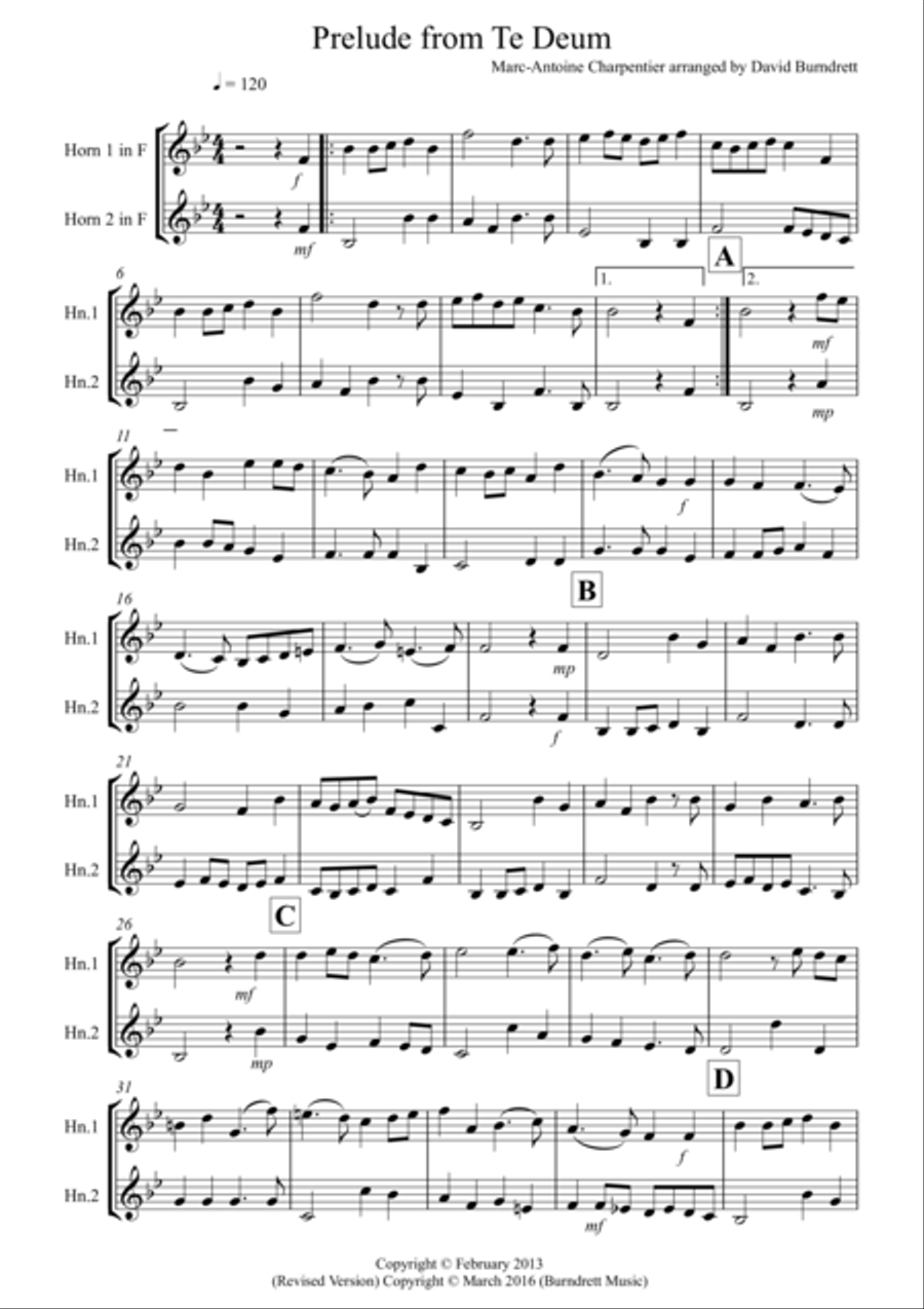 Prelude From Te Deum for French Horn Duet Brass Duet scores gallery preview page 1