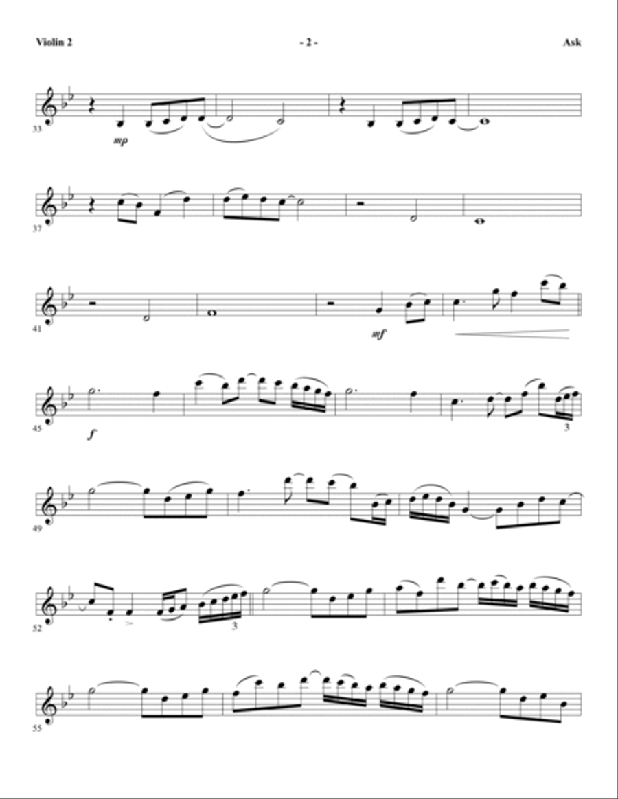 Ask (arr. Heather Sorenson) - Violin 2 Choir scores gallery preview page 2