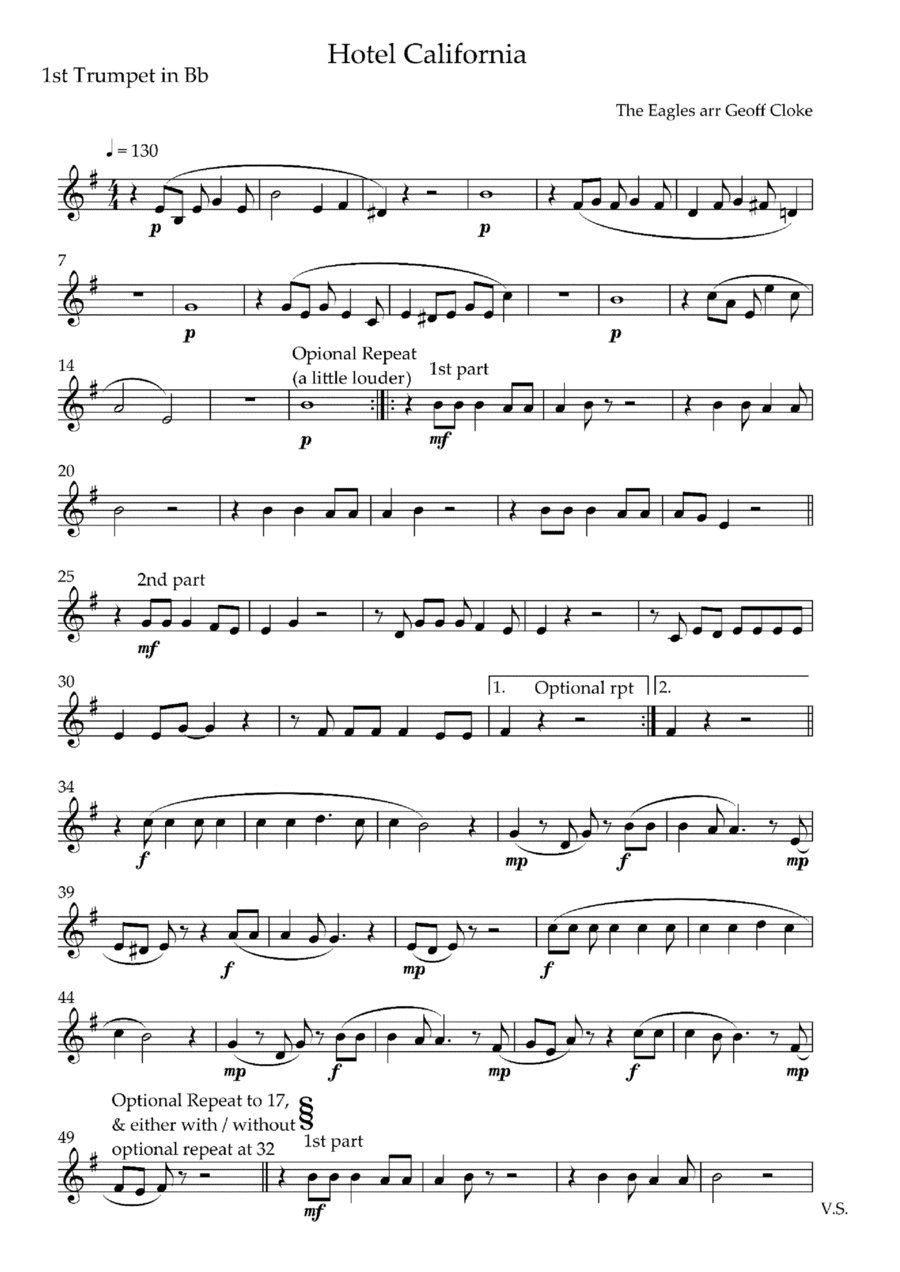 Hotel California Brass Ensemble scores gallery preview page 1