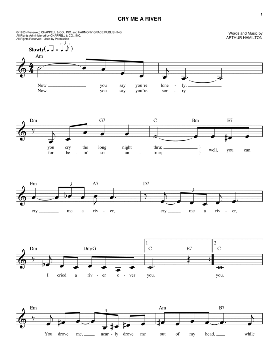 Cry Me A River Piano scores gallery preview page 1