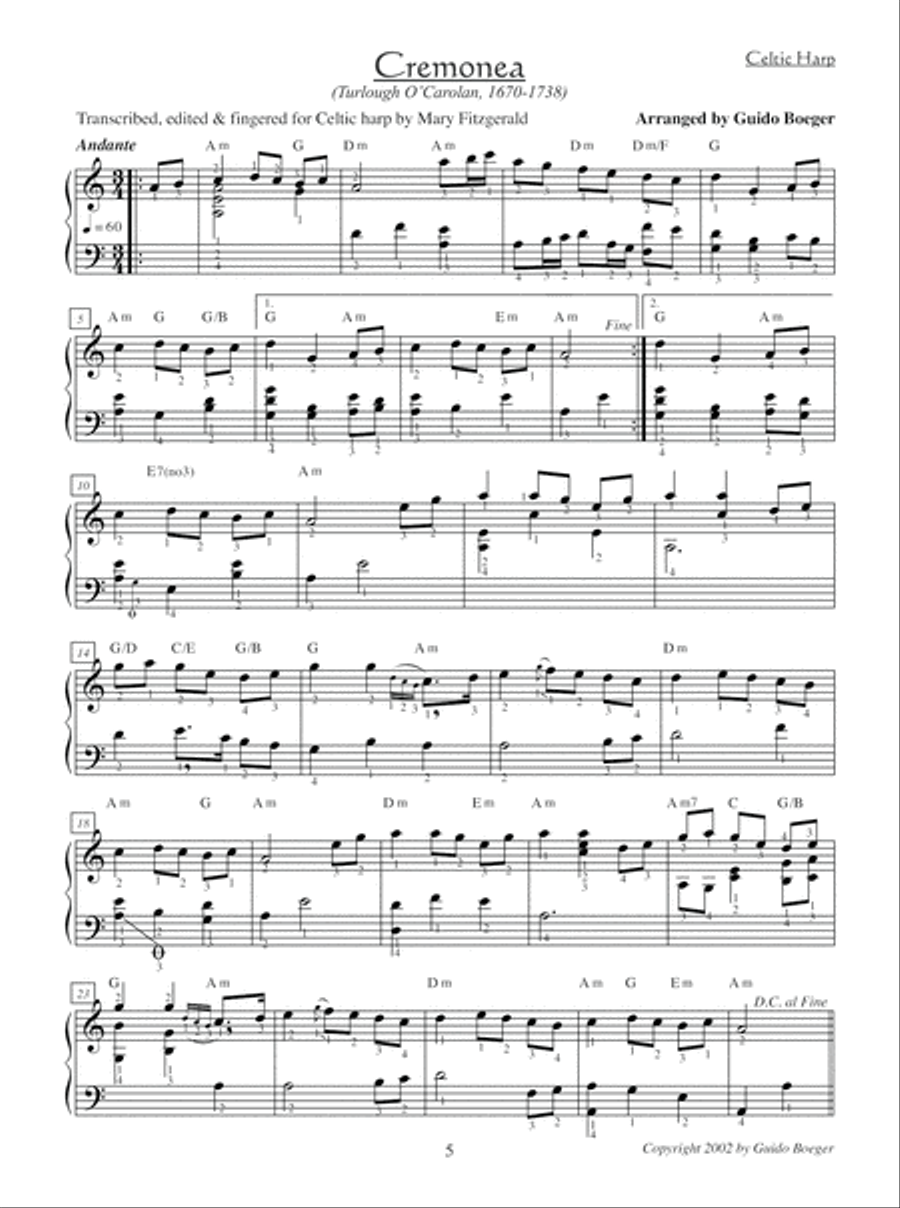 O'Carolan Tunes For Harp Pedal Harp scores gallery preview page 6