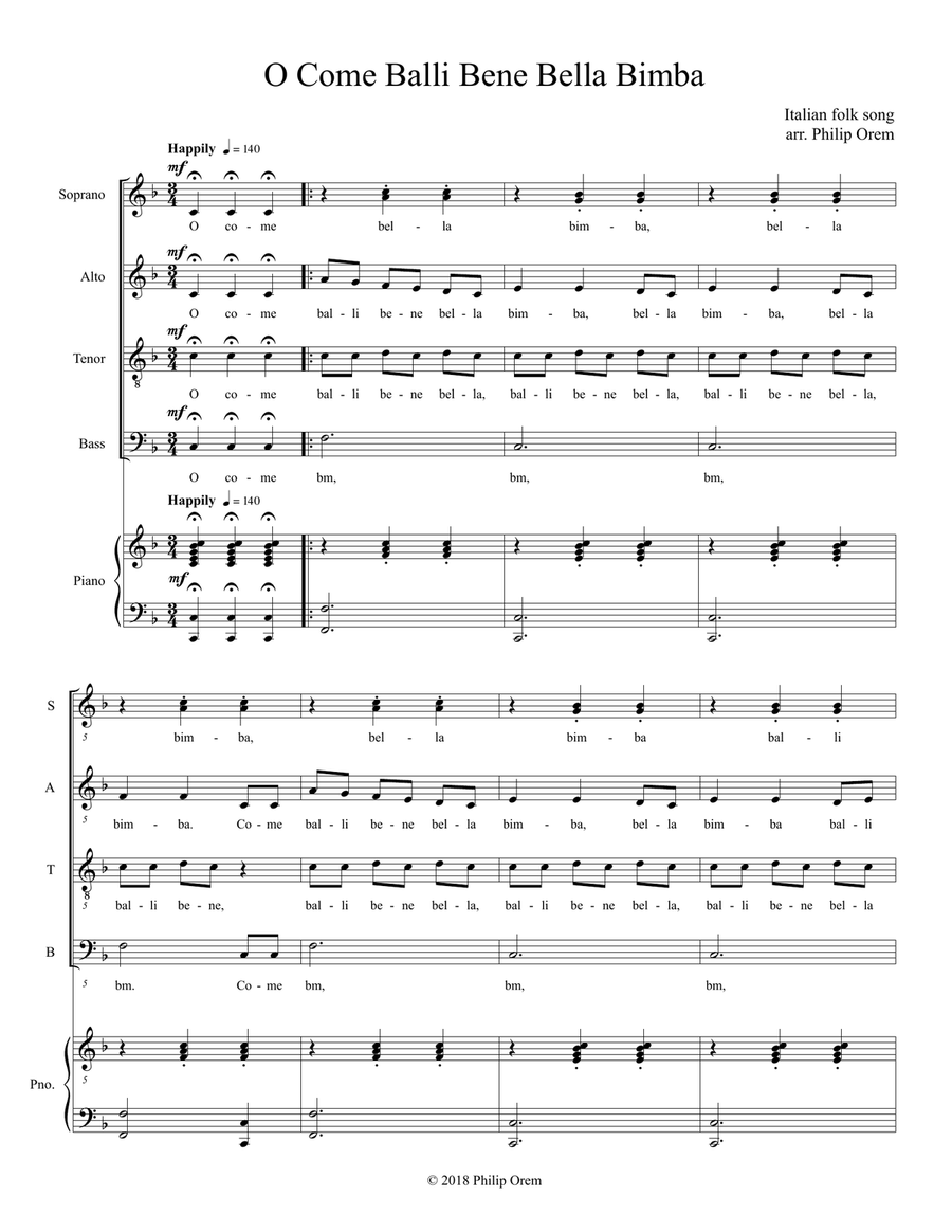 O Come Balli Bene Bella Bimba 4-Part scores gallery preview page 3