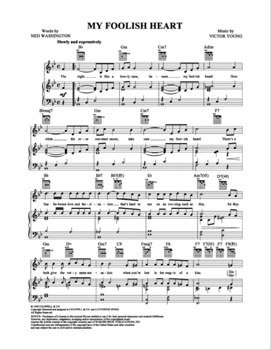 My Foolish Heart My Foolish Heart Piano, Vocal, Guitar scores gallery preview page 1