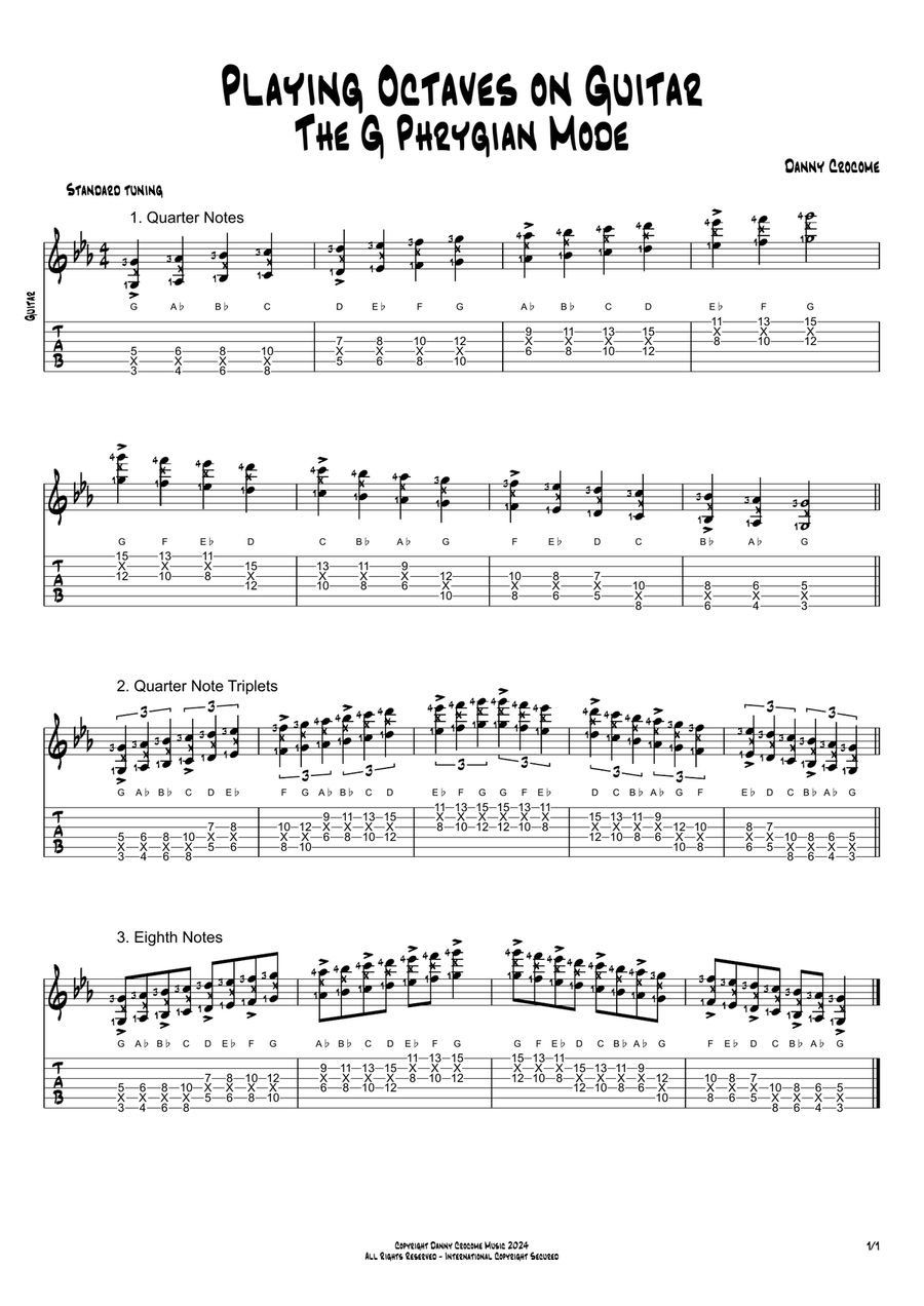 Playing Octaves on Guitar - The G Phrygian Mode Acoustic Guitar scores gallery preview page 1