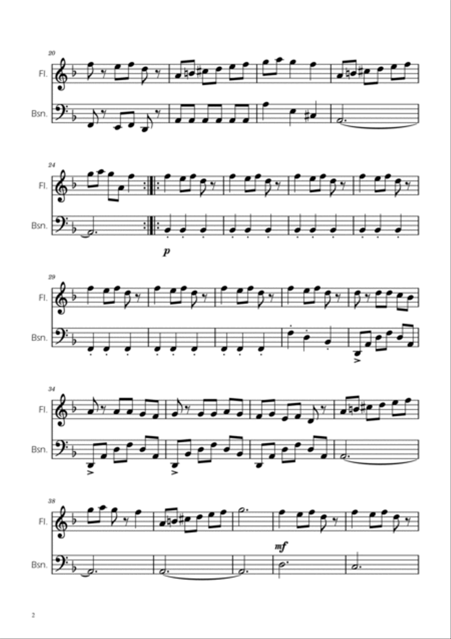 Carol of the Bells - Flute and Bassoon Carol of the Bells - Flute and Bassoon Woodwind Duet scores gallery preview page 2