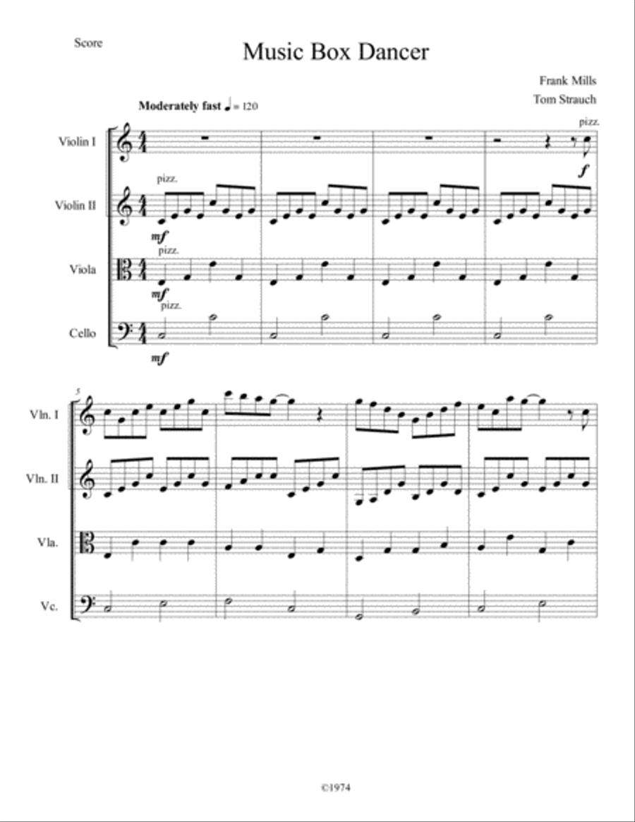 Music Box Dancer Music Box Dancer String Quartet scores gallery preview page 1