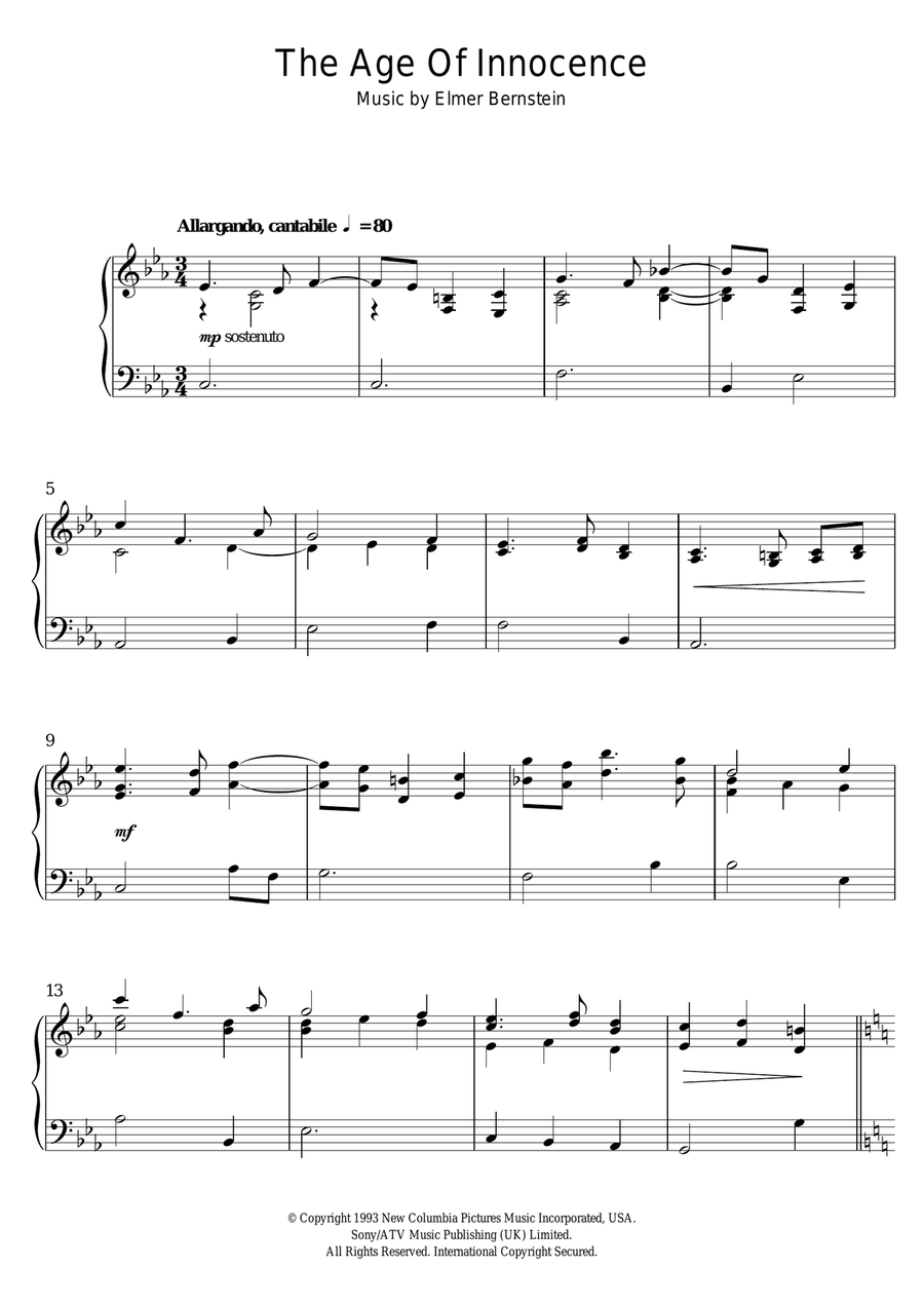 Age Of Innocence (End Credits) Piano Solo scores gallery preview page 1