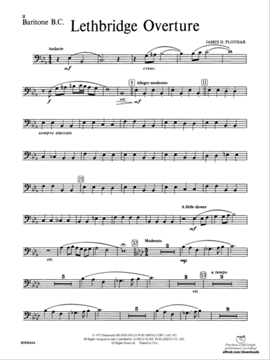 Lethbridge Overture: Baritone B.C. Concert Band scores gallery preview page 1