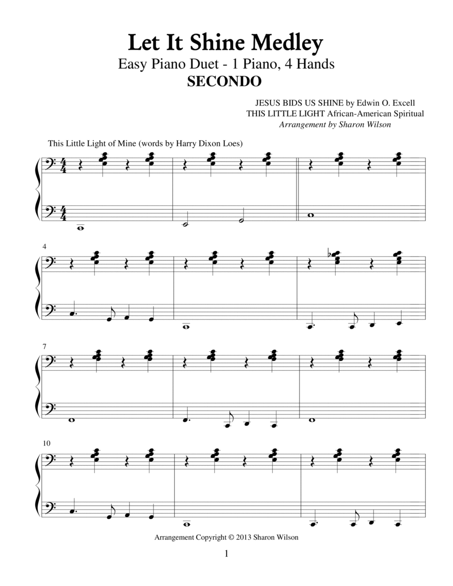 Let It Shine Medley (Easy Piano Duet; 1 Piano, 4-Hands) Easy Piano scores gallery preview page 1