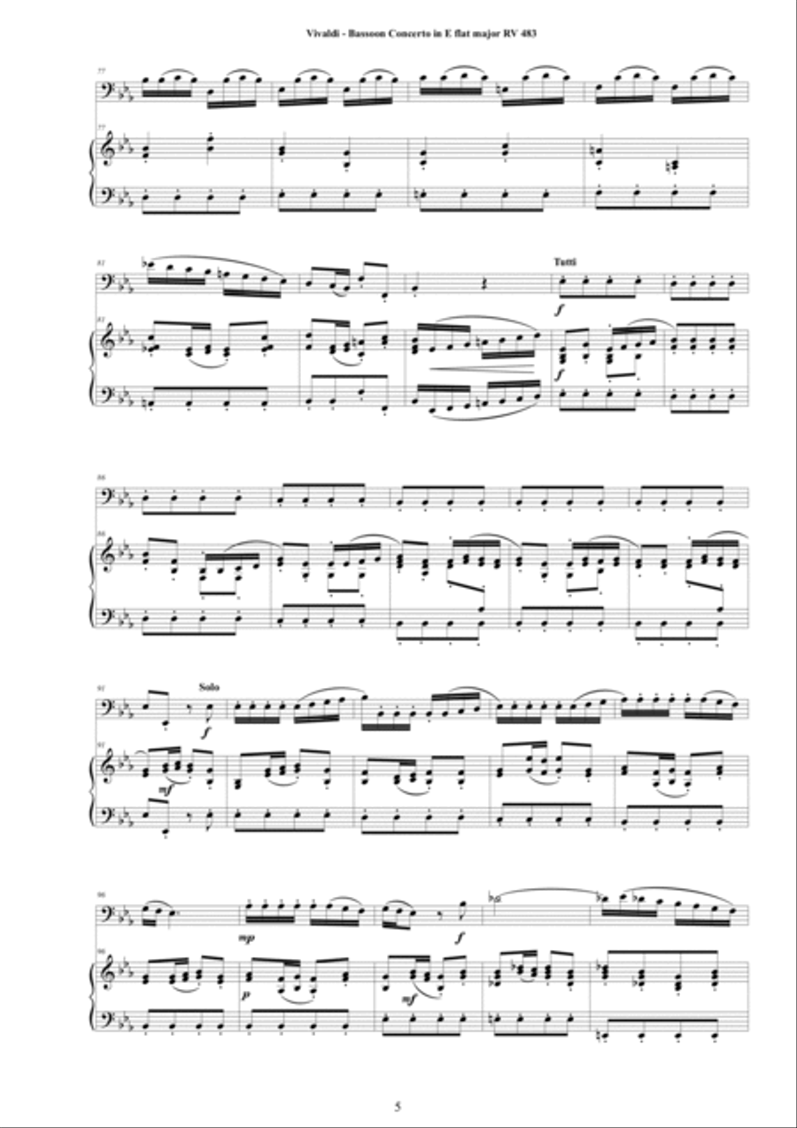 Vivaldi - Bassoon Concerto in E flat major RV 483 for Bassoon and Cembalo (or Piano) Bassoon Solo scores gallery preview page 5