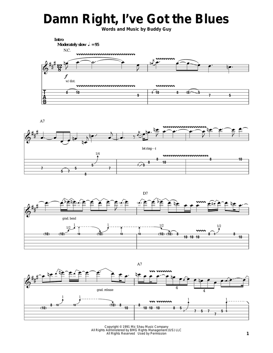 Damn Right, I've Got The Blues Acoustic Guitar scores gallery preview page 1