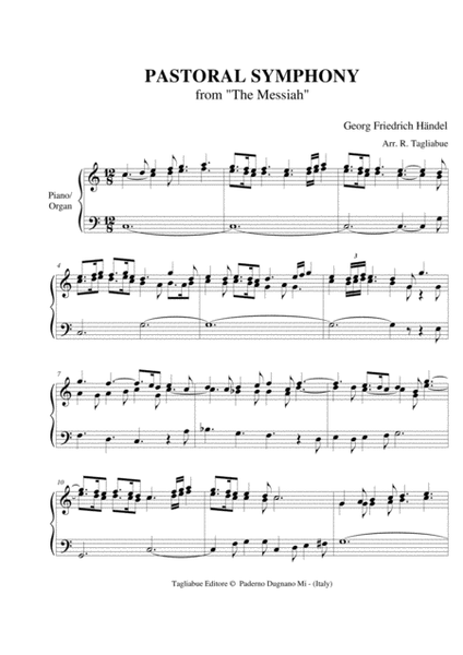 PASTORAL SYMPHONY - from The Messiah - Handel - Arr. for Piano/Organ image number null